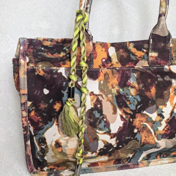 VINCE CAMUTO Orla tasseled canvas striped women's tote purse - NATURAL - Picture 6 of 13